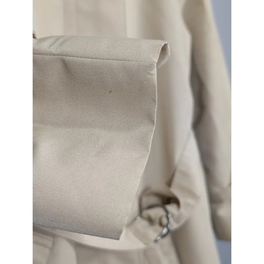 London Fog Trench Coat Womens 12 Petite Beige Tan Belted Long Rain Jacket...
